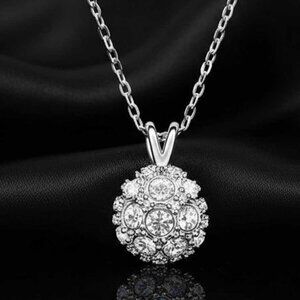 2/$40 Round Platinum Necklace - Ladies Crystal Ball Necklace